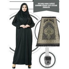 Ihvan Online Tek Parça Namaz Elbisesi - Siyah - 5015 ve Seccade ve Zikirmatik - Üçlü Takım Siyah Battal