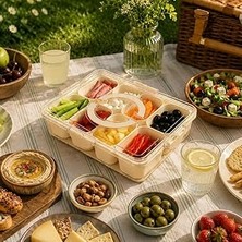 8 Bölmeli Kilitli Kapaklı Taşınabilir Atıştırma Kabı, Kahvaltılık, Piknik Seti, Çok Amaçlı Saklama Kapları (Krem 1 Adet)