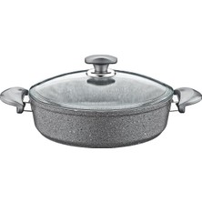 Granit 24X7,5 cm Gri Pilav Tencere Cam Kapaklı 3310