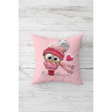 Pelangi Şaşkın Baykuş Kalpli Çift Tarafı Baskılı Gizli Fermuarlı Yastık Kılıfı Kırlent Koltuk Yastık Kılıfı, Pembe 45 x 45, 2469106145451