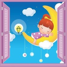 Çocuk Odası Bebek Odası Pencere Poster Duvar Kağıdı Ayda Uyku