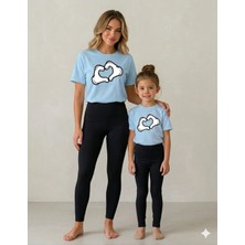 Vodexa Anne Kız Tayt ve Thişört Takım T-Shirt Takım %100 Pamuk Esnek Rahat Günlük Spor Kombin(Tekli Takım Olarak Satılmaktadır)
