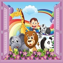 Stickerart Çocuk Odası Bebek Odası Pencere Poster Duvar Kağıdı Hayvanlar