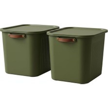 2 Adet Modern Kapaklı Büyük Boy Saklama Kutu Seti -20 Litre – Yeşil- Taşınabilir Kulplu, Dolap Içi Düzenleyici, Çok Amaçlı Organizer Kutu, Oyuncak & Kıyafet Kutusu
