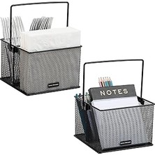 Mind Reader Network Collection Mutfak Eşyaları Veya Aksesuar Kutusu, Saplı, Tezgah Veya Çalışma Masası Düzenleyici, Metal Izgara, 2 Adet, 25,4 cm U x 17,8 cm G x 12,1 cm Y, Siyah