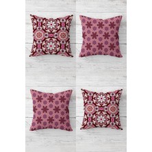 Pelangi Etnik Geometrik Desenler Gizli Fermuarlı Kırlent Kılıfı Koltuk Yastık Kılıfı TAKIM(4ADET), Mor-Pembe 45 x 45