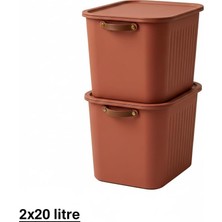 2 Adet Modern Kapaklı 20 Litre Saklama Kutu Seti -Özel Kulplu– Turuncu -Taşınabilir Kulplu, Dolap Içi Düzenleyici, Çok Amaçlı Organizer Kutu, Oyuncak & Kıyafet Kutusu