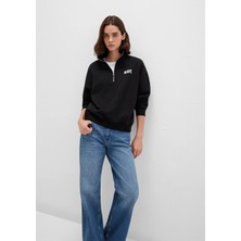 Mavi Mavi Logo Baskılı Yarı Fermuarlı Siyah Sweatshirt 1S10179-900