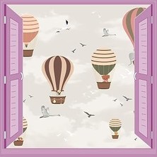 Çocuk Odası Bebek Odası Pencere Poster Duvar Kağıdı Balonlar Kuşlar