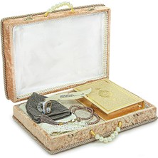 Ihvan Online Sandıklı Çeyizlik Seccade Seti Damat Gelin Bohçasına Uygun Hediyelik Şal Kuranı Kerim Seti Gold