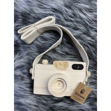 Moontime Alaçatı Bebek Oyuncağı Ahşap Fotoğraf Makinesi, +1 Yaş Montessori Oyuncak, Organik Ahşap Oyuncak- Ham