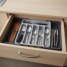 Deconox Çift Taraflı Açılır Çekmece Içi Kaşıklık ve Organizer - Modüler Sürgülü Mutfak Düzenleyici - Açık Gri ve Antrasit Renk - Kapalı 31 cm Açık 52 cm