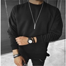Tarzsokak Unisex Düz Siyah 0 Yaka Kapşonsuz Baskısız Oversize Sweatshirt