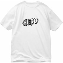 Vodexa Ünisex Oversize T-Shirt Hero Baskılı %100 Pamuk Tişört Rahat Kalıp