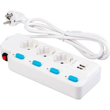 Rt-05 Termal Akım Korumalı 2500W 10 Amper 3 Lü Priz 1.5 Metre Uzatma Kablosu Çoklu Priz 2 USB Çocuk Korumalı