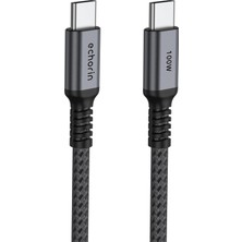 Şarj ve Veri Aktarım Kablosu 20V5A, Type C'den Type C'ye, 100W, Çift Kat Örgülü (Gri, 2 Metre)