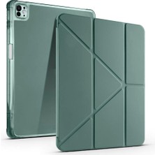 Zore Apple ile Uyumlu iPad Air 13 2024 Kılıf Tri Folding Kalem Bölmeli Standlı Kılıf Koyu Yeşil