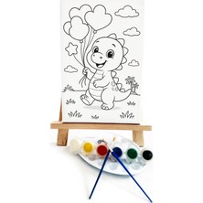 Lilafil Dinobalon Çocuk Ressam Seti - 20 x 30 cm Önçizimli Tuval, 2 Adet Fırça, Palet, Boyalar ve Şövale
