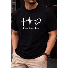 Vodexa Erkek Oversize T-Shirt Faith Baskılı %100 Pamuk Tişört Rahat Kalıp