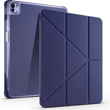 Zore Apple ile Uyumlu iPad Air 13 2024 Kılıf Tri Folding Kalem Bölmeli Standlı Kılıf Lacivert