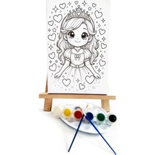 Lilafil Anime Prenses Çocuk Ressam Seti - 20 x 30 cm Önçizimli Tuval, 2 Adet Fırça, Palet, Boyalar ve Şövale