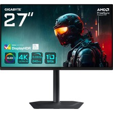Gıgabyte MO27U2 26,5" Qd-Oled Gaming Monitor, 4K UHD (3840X2160), 240Hz, 0.03MS Gtg, HDMI 2.1 & Dp 1.4, Displayhdr True Black 400, Hdr 1000 Nits, Kvm & Usb-C, Dahili Hoparlör