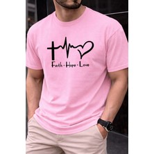 Vodexa Erkek Oversize T-Shirt Faith Baskılı %100 Pamuk Tişört Rahat Kalıp