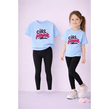 Vodexa Kız Çocuk Takım T-Shirt ve Esnek Tayt Set %100 Pamuk Girl Power Baskı – Rahat Spor Kombin