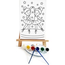 Lilafil Küçük Balerinler Çocuk Ressam Seti - 20 x 30 cm Önçizimli Tuval, 2 Adet Fırça, Palet, Boyalar ve Şövale