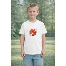 Vodexa Erkek Çocuk Havada Basket Topu Baskılı Çocuk Tişört %100 Pamuk – Yazlık Çocuk T-Shirt