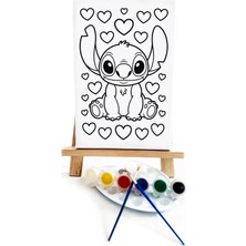 Lilafil Kalpli Stiitch Çocuk Ressam Seti - 20 x 30 cm Önçizimli Tuval, 2 Adet Fırça, Palet, Boyalar ve Şövale