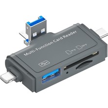 Coverzone USB Ligtning iphone ile Uyumlu - iPad ile Uyumlu ve Type-C Girişli Kart Okuyucu Multi Otg USB C Adapter Sd Tf Micro Card Reader Micro USB Adapter Lighting Için Dönüştürücü ADS-368