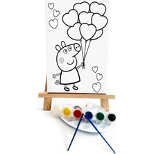 Lilafil Pep Pap Pig Ressam Seti - 20 x 30 cm Önçizimli Tuval, 2 Adet Fırça, Palet, Boyalar ve Şövale