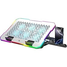 6 Fanlı Rgb Notebook Soğutucu, 9-17 Inç Laptop Uyumlu, 5 Kademeli Ergonomik Yükseklik Ayarı, Çift USB Girişli, 10 Farklı Işık Modu Güçlü Soğutma Çözümü, Laptop Stand Ea-01