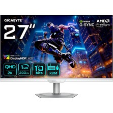 Gıgabyte M27Q2 Qd Ice 27" Qhd Ss IPS Gaming Monitör, 200Hz (Oc 210Hz) 1ms Gtg, 99% Dcı-P3, Displayhdr 400, HDMI 2.0 & Dp 1.4 & Usb-C (18W Pd), Ergonomik Stand