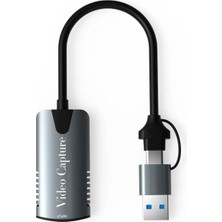 Coverzone Type-C To USB 2in1 Video Capture Yakalama Kartı Uçlu HDMI To Type-C Pc Bilgisayar Video Adaptör Çevirici (Hdmı Aktarma Için Kullanılmaz)