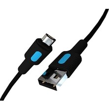 Coral Micro USB Hızlı Şarj Kablosu (Siyah + Mavi/siyah Uç) (150 Cm)