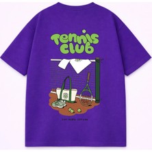 Vodexa T-Shirt Unisex Tennis Club Baskılı %100 Pamuk Tişört Oversize Rahat Kalıp