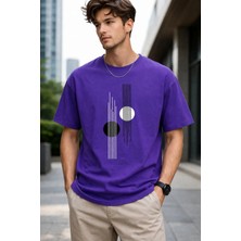 Vodexa Erkek Oversize T-Shirt Dik Çizgiler Baskılı %100 Pamuk Tişört Rahat Kalıp