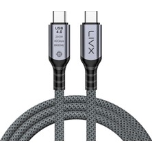 Livx Fast USB 4.0 40GBPS, 240W, 8K60Hz Usb4.0 Usb-C Kablosu 1 Metre Gri Klv-01