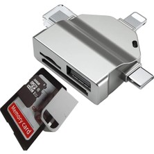 Coverzone USB Otg Kart Okuyucu Micro USB Type-C ve Lightning Uçlu Telefon Pc Bilgisayar ve Notebook Uyumlu Mikro Sd Kart Okuyucu ZR591