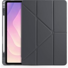 Happy Trend Samsung Galaxy Tab S11 SM-X730 X736B ile Uyumlu Akıllı Kılıf, Kalem Bölmeli Lansman Antrasit Origami Standlı Darbe Emici Şeffaf Arka Kapaklı Ultra Ince Popüler Tablet Kılıfı