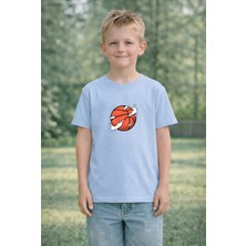 Vodexa Erkek Çocuk Havada Basket Topu Baskılı Çocuk Tişört %100 Pamuk – Yazlık Çocuk T-Shirt