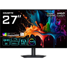 Gıgabyte MO27Q28G 26,5" Woled Gaming Monitor, Qhd (2560X1440), 280Hz, 0.03MS Gtg, Mat Ekran, HDMI 2.1, Displayhdr True Black 500, Hdr 1500 Nits, Kvm & Usb-C, Dahili Hoparlör