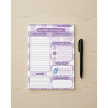 MindPad Studio Mor Uykucu Kedi Temalı Günlük Planlayıcı ve Memopad Seti - A5 Boyut Çek-Kopar To Do List, 9x9 cm 50 Yaprak Bloknot Not Defteri Ikili Set, Planlayıcı