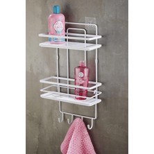 Yapışkanlı Ömür Boyu Paslanmaz Kristal Ayarlanabilir Raf Banyo Düzenleyici Şampuanlık Beyaz Lş-02