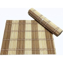 Doğal Bambu Servis Matı, Rulo Yapılabilir, Isı ve Çizilme Korumalı, Pamuk Dokuma, Kaymaz Sofra Altlığı (Açık Kahve)