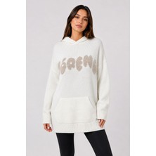 Neden Tekstil Kadın Kapüşonlu Relaxed Beyaz Triko Sweatshirt