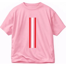 Vodexa Oversize T-Shirt Dikey Şerit Baskılı %100 Pamuk Tişört Rahat Kalıp