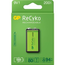 Gp Batteries Recyko+ 200 9V Boy Ni-Mh Şarjlı Pil, 8.4 Volt, Tekli Kart